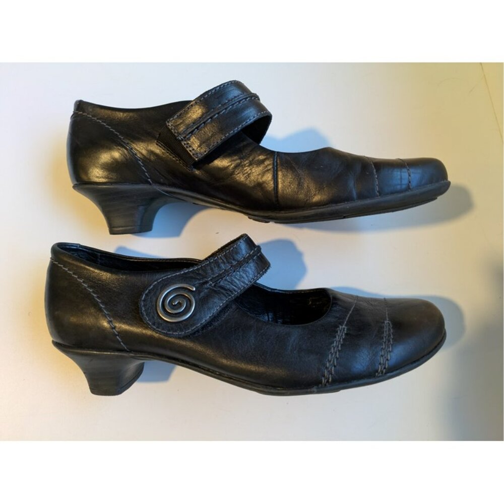 Remonte Dorndorf Black Leather Mary Janes with Kitten Heels & Silver Spirals 39 - Picture 2 of 9